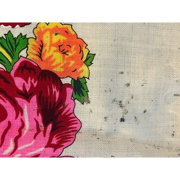 Vtg Fringed Scarf Virgin Wool Japan Pink Red Orange Floral Hand Screen Art Deco - Picture 4 of 9